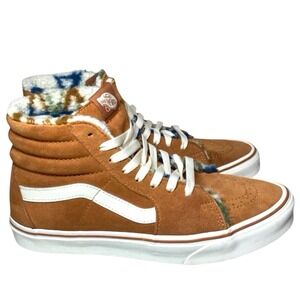 Vans Sk8-Hi Suede High Top Sneakers‎ Tobacco Brown Fleece Lined Multi Pattern